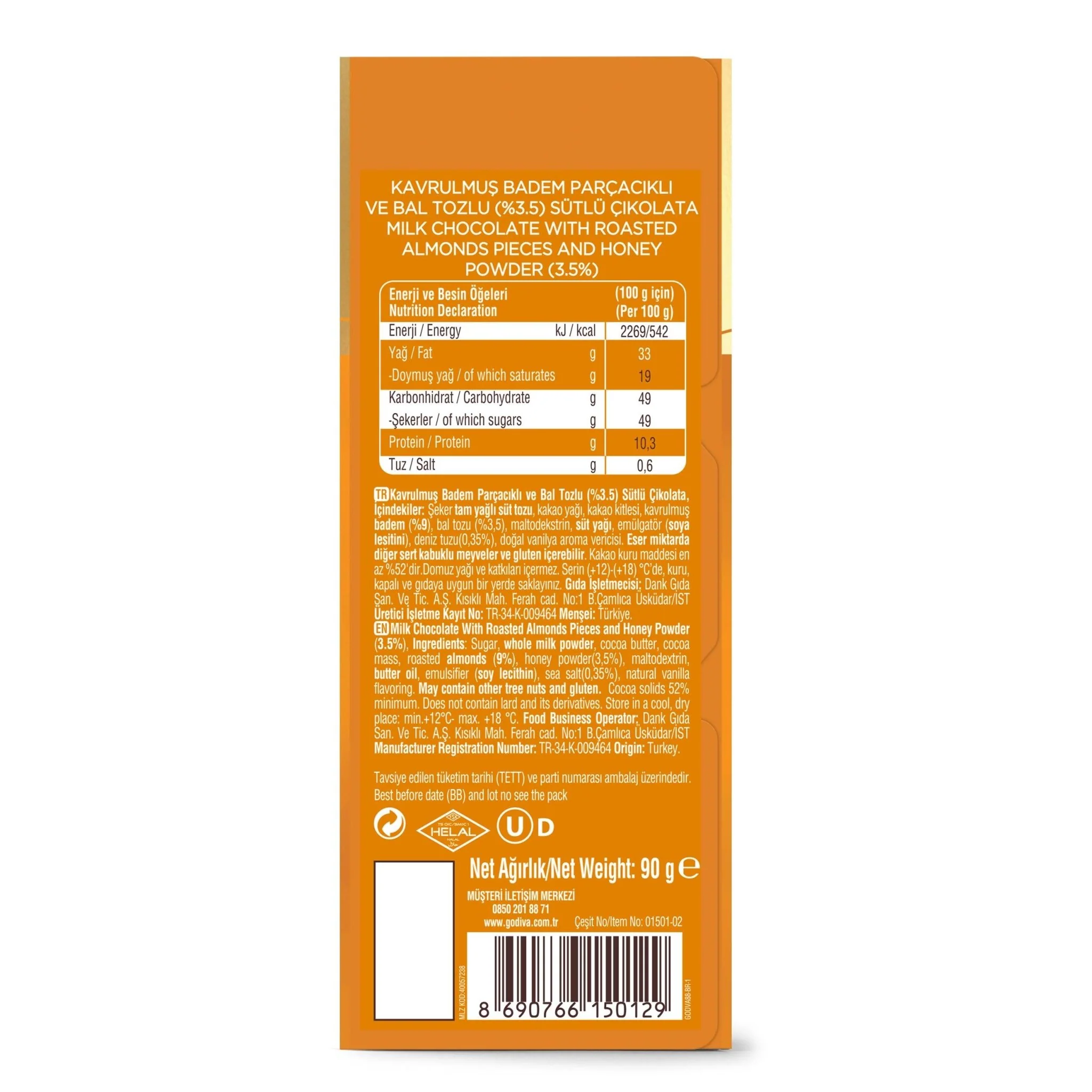 Almond & Honey Milk Chocolate Tablet, 90g - Image 3