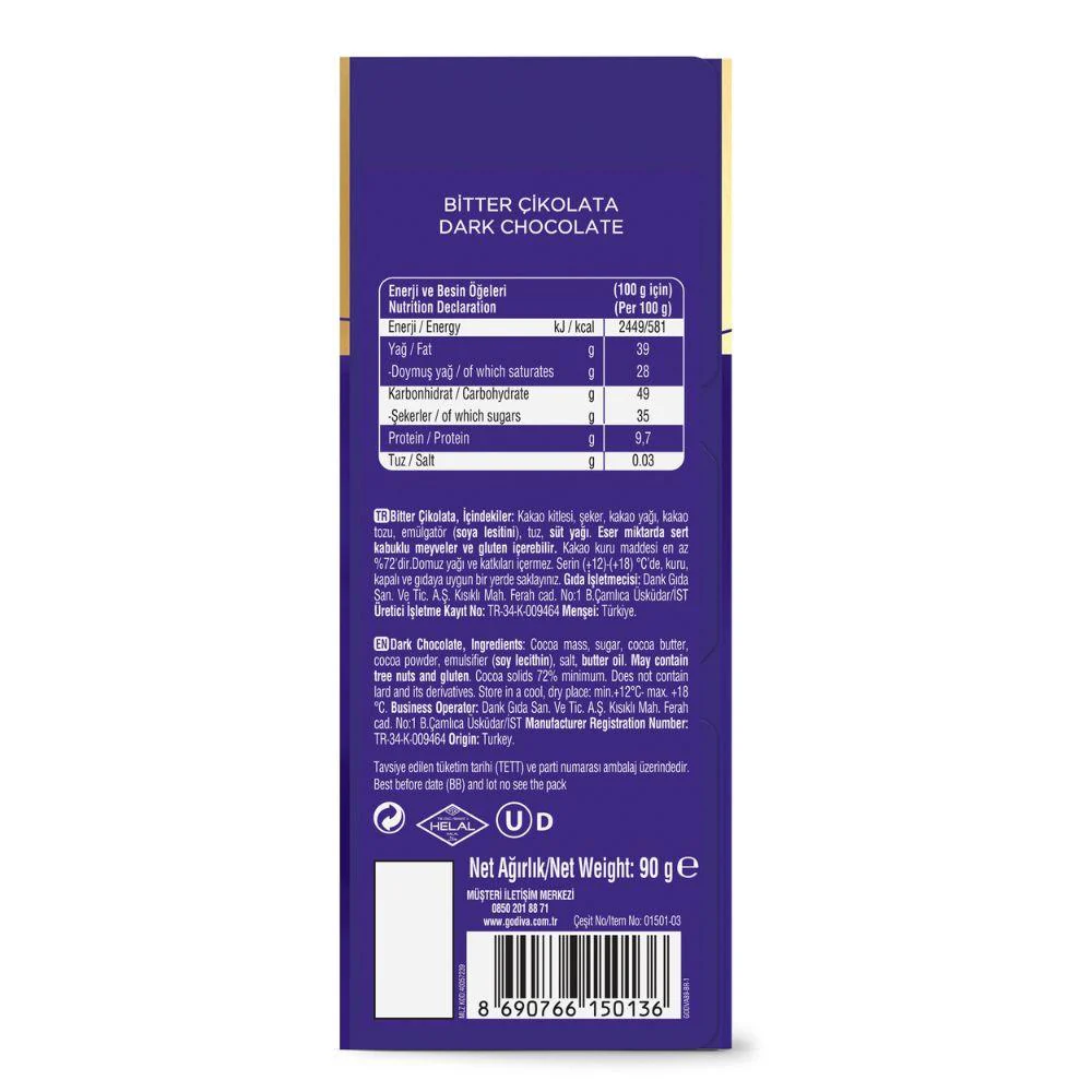 72% Dark Chocolate Tablet, 90g - Image 3